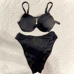 NWT VICTORIA'S SECRET Swim Push up Twist Black Bikini Set 38C XL